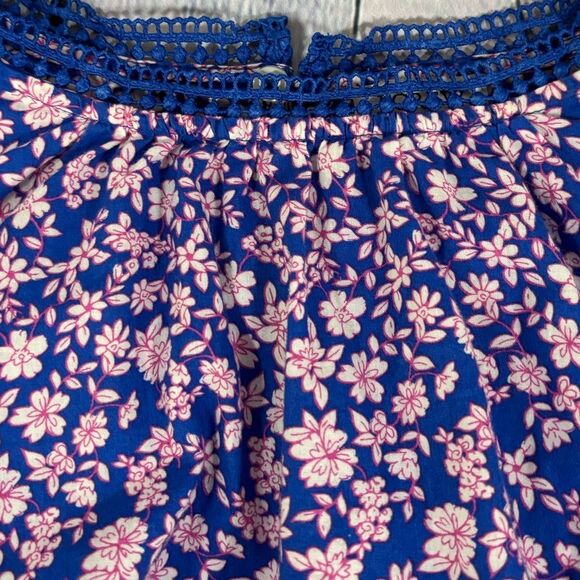 J Crew Cobalt Blue Pink Ditzy Cottagecore Romantic Sweet Long Sleeve Blouse XS - Picture 6 of 13